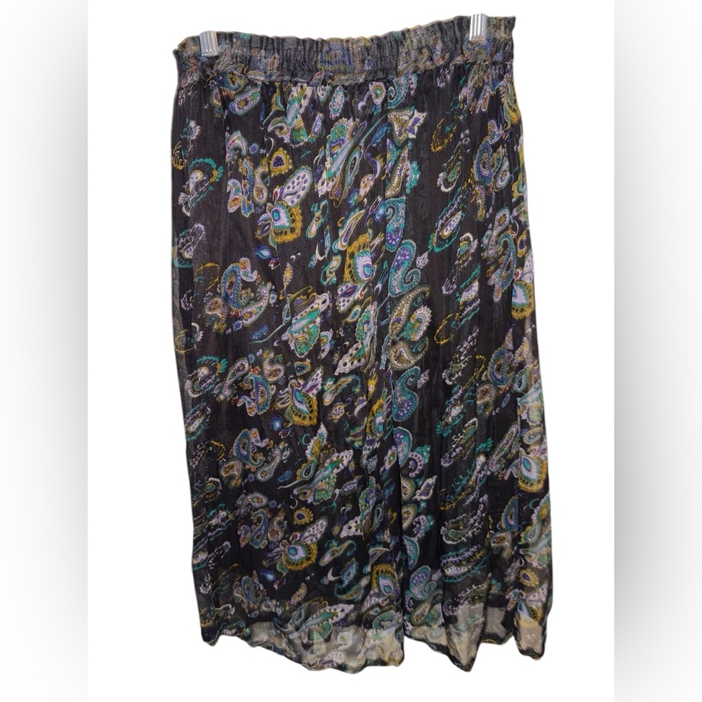La Femme Paisley Print Black Maxi Skirt vintage jewel tones sz Medium elastic - Picture 5 of 6